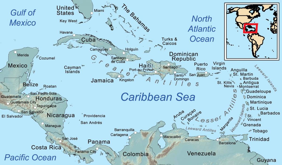 kaart van jamaika en die omliggende eilande