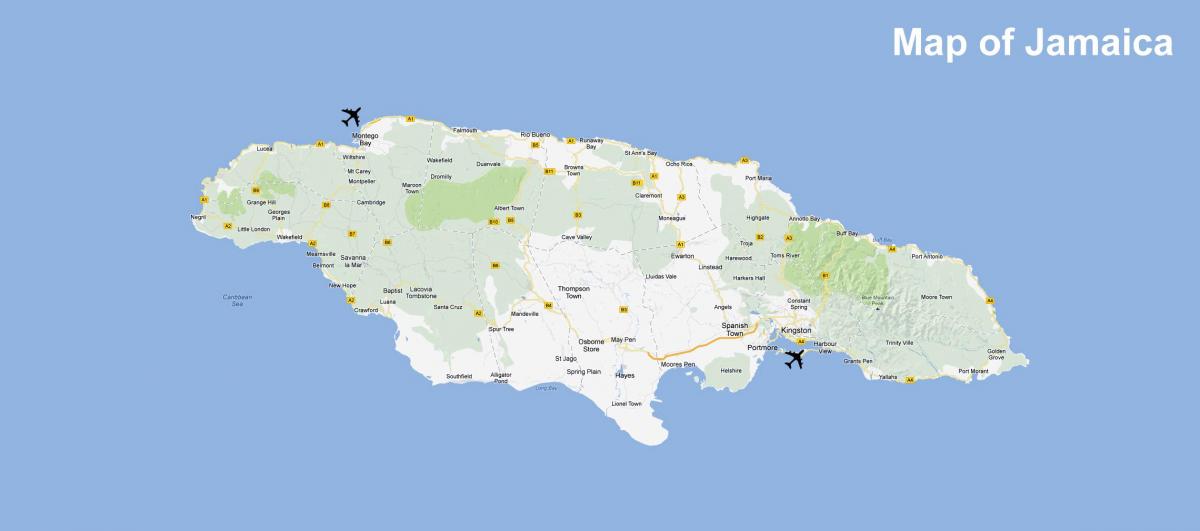 kaart van jamaika lughawens en oorde