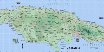 Fisiese kaart van jamaika wat berge
