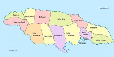 'n kaart van jamaika met gemeentes en hoofstede