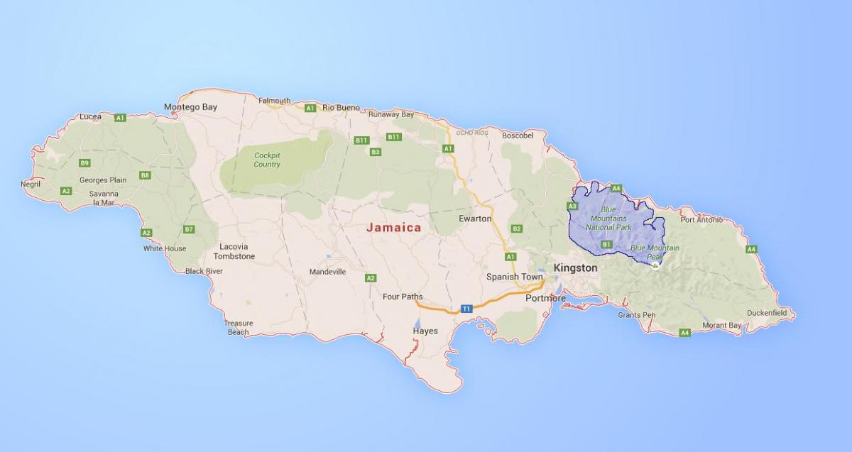 Kaart van die blou berge jamaica
