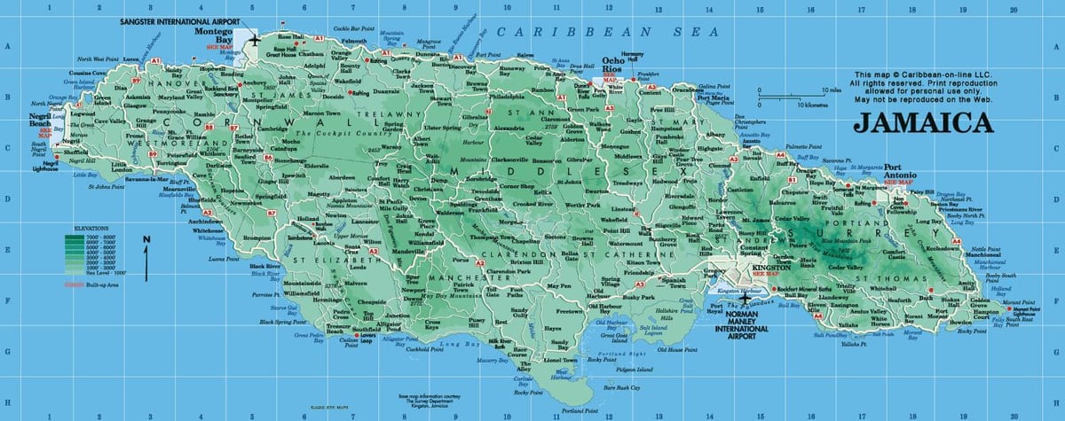geografiese kaart van jamaika