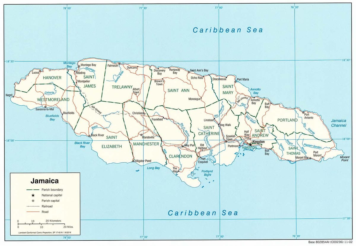 Kaart van riviere in jamaica