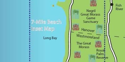 Kaart van negril jamaica 7 myl strand