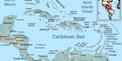 Jamaica op die kaart in caribbean